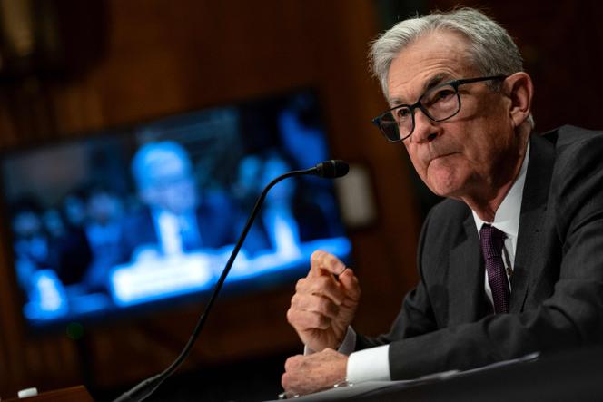 Le directeur de la Réserve fédérale américaine, Jerome Powell, devant une commission parlementaire au Sénat, à Washington, le 25 juin 2025.