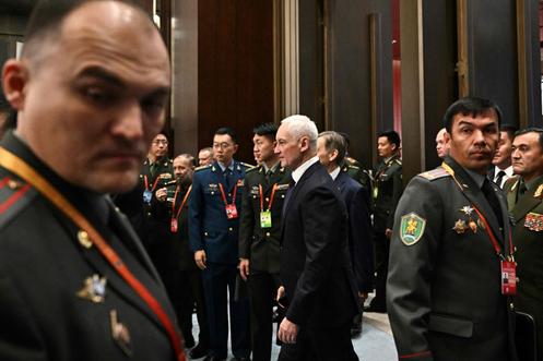 Russian Defense Minister Andrei Belooussov (at the center), at the meeting of the Ministers of Defense of the OCS member states in Qingdao, China, on June 26, 2025. two drones killed above moscow