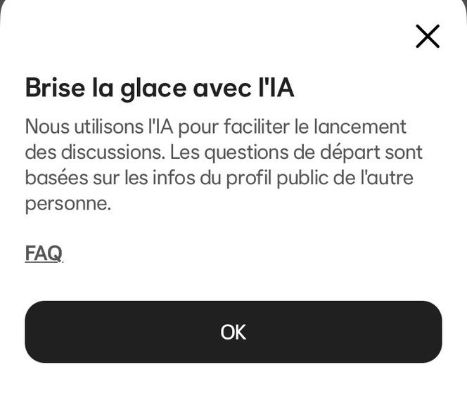 Bannière affichée dans l'application Bumble liée à la plainte de NOYB
