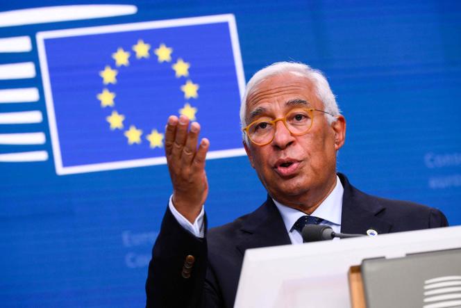 Antonio Costa, président du Conseil européen, lors d’une conférence de presse à l’issue des séances de travail du Conseil européen, à Bruxelles, le 26 juin 2025.