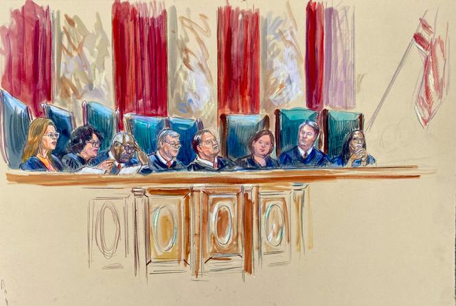 Un croquis des juges de la Cour suprême des Etats-Unis, le 27 juin 2025.