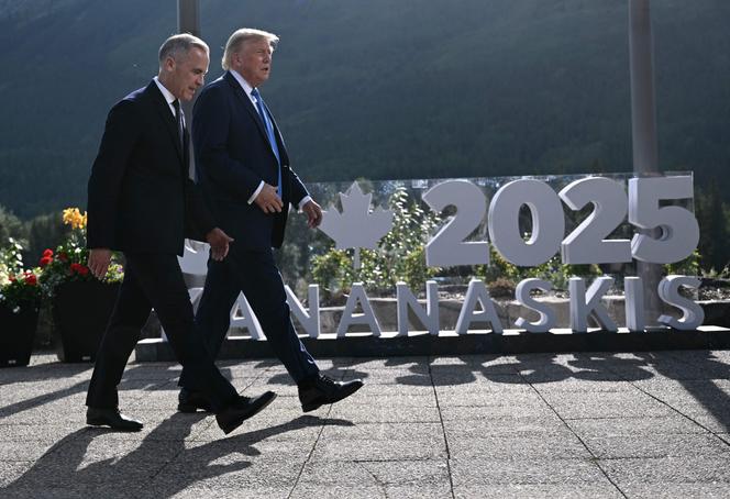 Canadian Prime Minister Mark Carney and US President Donald Trump at the Group of Seven (G7) Summit at the Kananaskis Country Golf Course in Kananaskis, Alberta, Canada, on June 16, 2025. 