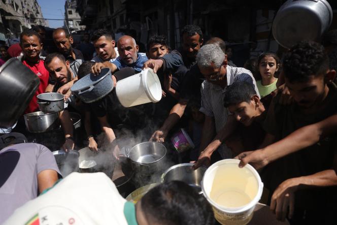 Lors d’une distribution de nourriture à Gaza ville, le 27 juin 2025.