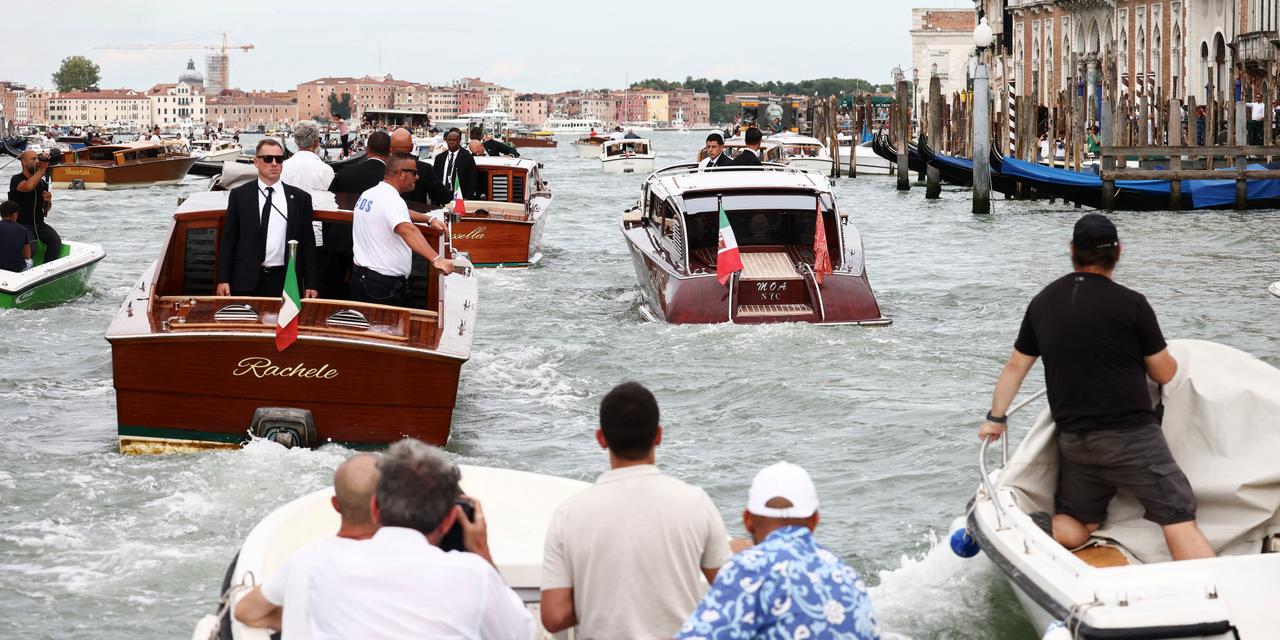 MOA NYC motorboat transports Amazon founder Jeff Bezos, on the second day of the wedding festivities of Bezos and journalist Lauren Sanchez, in Venice, Italy, June 27, 2025. REUTERS/Yara Nardi
