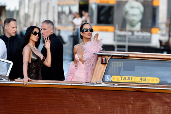 Kim Kardashian and Khloé Kardashian arrive on the island of San Giorgio Maggiore, in Venice (Italy), June 27, 2025. sumptuous marriage between jeff bezos