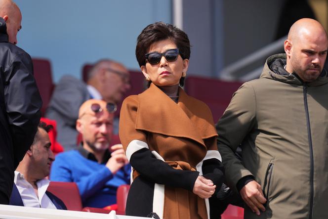 Michele Kang, présidente de la section féminine de l’Olympique lyonnais, lors de la demi-finale aller de Ligue des champions entre les Lyonnaises et Arsenal, le 19 avril 2025, à Londres.