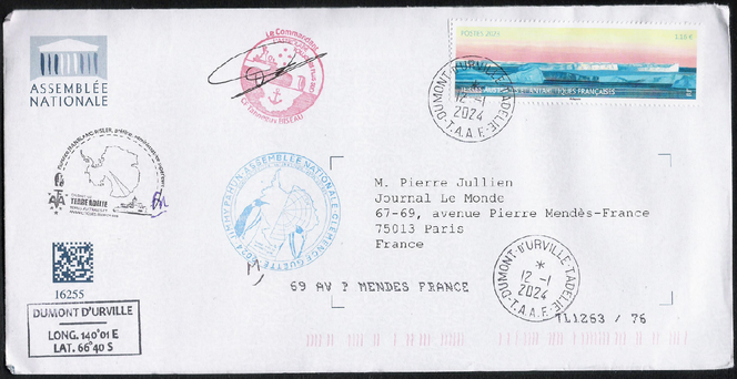 Courrier des députés Clémence Guetté et Jimmy Pahun en mission sur « l’Astrolabe », daté du 12 janvier 2024.