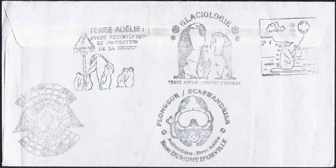 Courrier de la préfète et administratrice supérieure des TAAF, Florence Jeanblanc-Risler, posté le 3 janvier 2024 en Terre Adélie (verso).