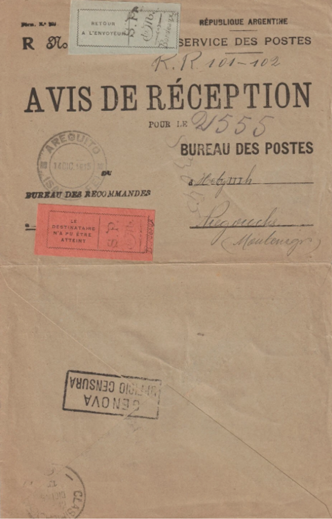 Document avec timbres de retour des postes monténégrines de Bordeaux, compter entre 200 et 300 euros environ.