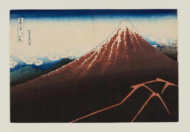 « Orage en bas du sommet » (vers 1829-1833), d’Hokusai, dans le cadre de l’exposition « Hokusai (1760-1849), chefs-d’œuvre du Musée Hokusai-kan d’Obuse » au château des ducs de Bretagne, en juin 2025.
