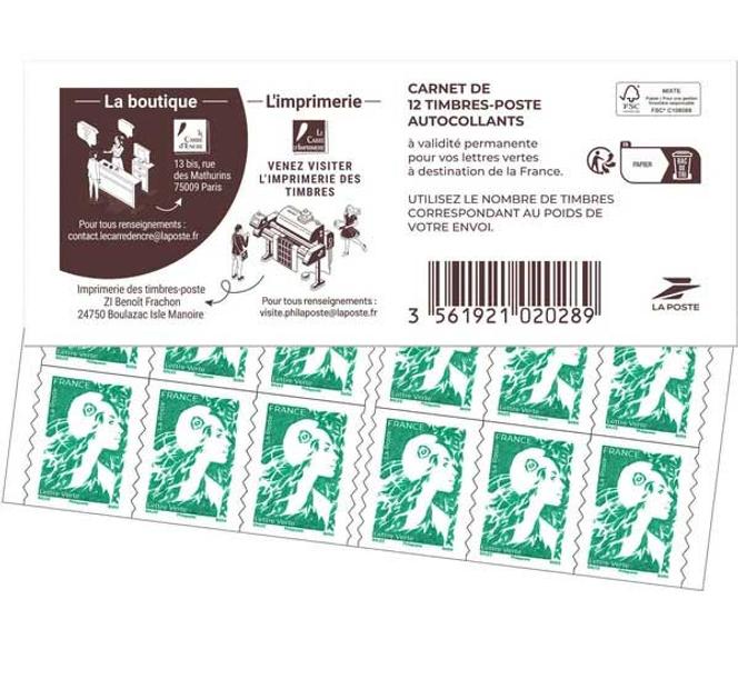 Carnet en vente le 7 juillet, avec publicité pour les boutiques Le Carré d’Encre à Paris, Le Carré d’Imprimerie et l’imprimerie des timbres, à Boulazac. Timbres dessinés par Olivier Balez et gravés par Pierre Bara.