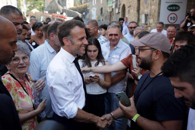 Emmanuel Macron à Roquefort-sur-Soulzon (Aveyron), à l’occasion du 100ᵉ anniversaire de l’appellation d’origine protégée du fromage roquefort, le 3 juillet 2025.
