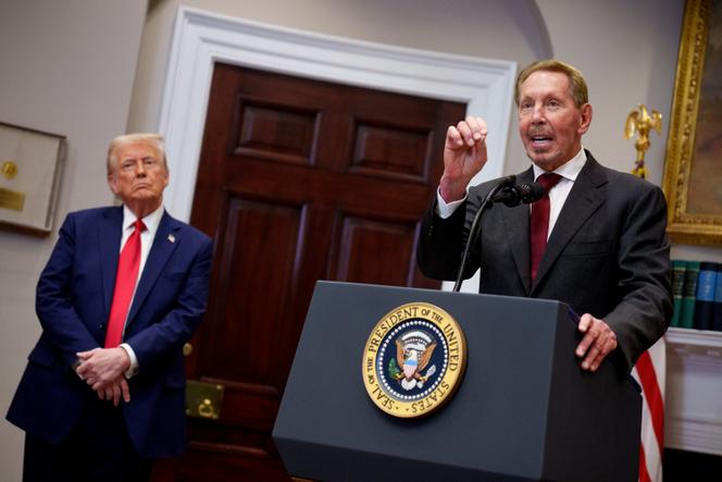 Le président fondateur d’Oracle, Larry Ellison, s’exprime aux côtés du président américain, Donald Trump, à la Maison Blanche, à Washington, le 21 janvier 2025.