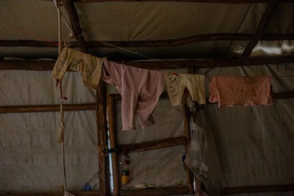 Nigist's home in one of the displacement centers in Mekele, where she now lives with her child after surviving rape during the Tigray war, Mekele, Ethiopia, July 3, 2025.