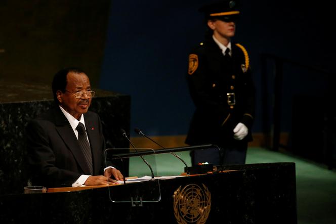 Le président du Cameroun, Paul Biya, s’adresse à la 72ᵉ Assemblée générale des Nations unies au siège de l’ONU à New York, aux Etats-Unis, le 22 septembre 2017. 