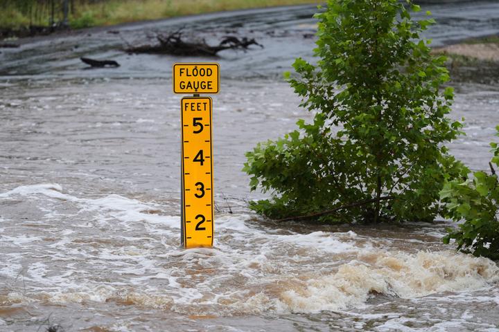 Hauteur de l’eau à proximité de Kerrville (Texas), le 4 juillet 2025.