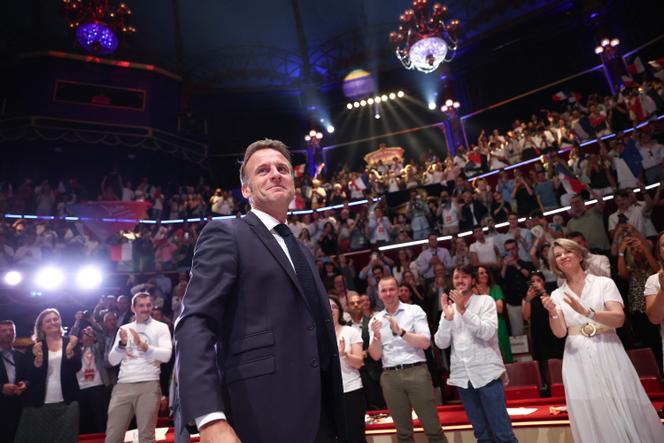 Emmanuel Macron lors d’une rencontre des « Jeunes en Marche », au Cirque d’Hiver, à Paris, le 5 juillet 2025.