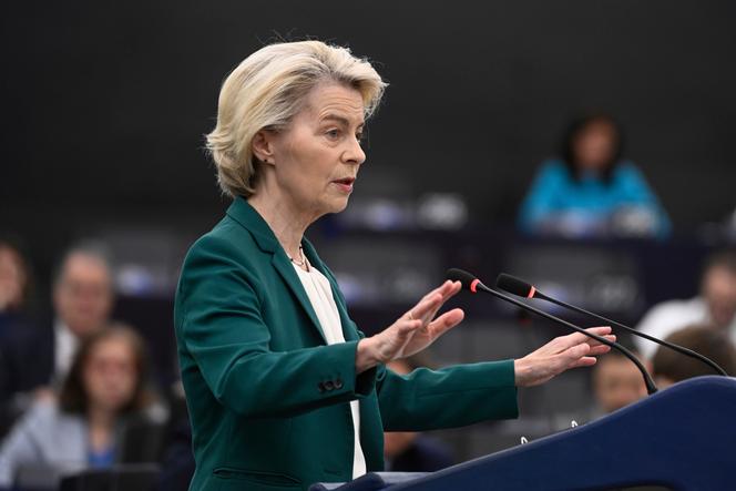 La présidente de la Commission européenne, Ursula von der Leyen, au Parlement européen à Strasbourg, le 8 juillet 2025.