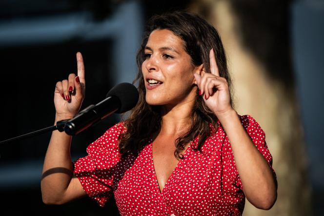 Anaïs Belouassa-Cherifi, lors d’un meeting du Nouveau Front populaire, à Lyon, le 26 juin 2024.