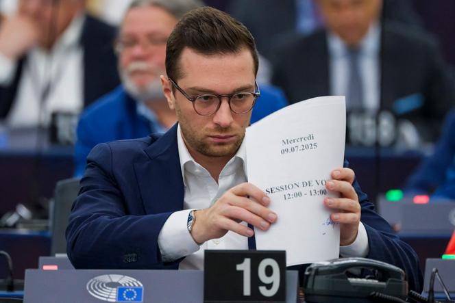 Jordan Bardella, au Parlement européen de Strasbourg, le 9 juillet 2025.