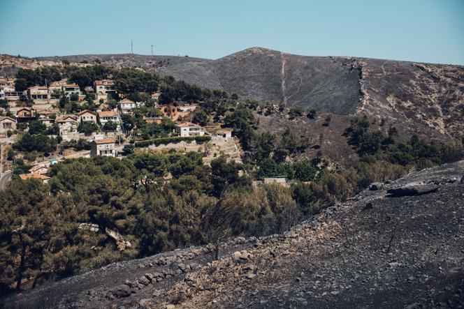 A l'Estaque, dans le 16ᵉ arrondissement de Marseille, au lendemain de l'incendie qui a ravagé les quartiers nord, les habitants découvrent peu à peu les dégâts, le 9 juillet 2025.