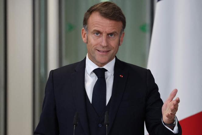 Le président de la République, Emmanuel Macron, lors de sa conférence de presse commune avec le premier ministre britannique, Keir Starmer, à Londres, le 10 juillet 2025.