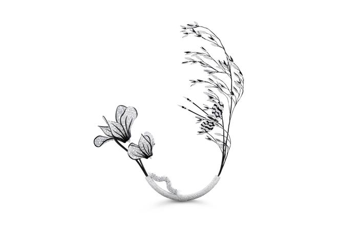 Bracelet, broche et bijou de cheveux Composition n° 4,  collection Impermanence, Boucheron.