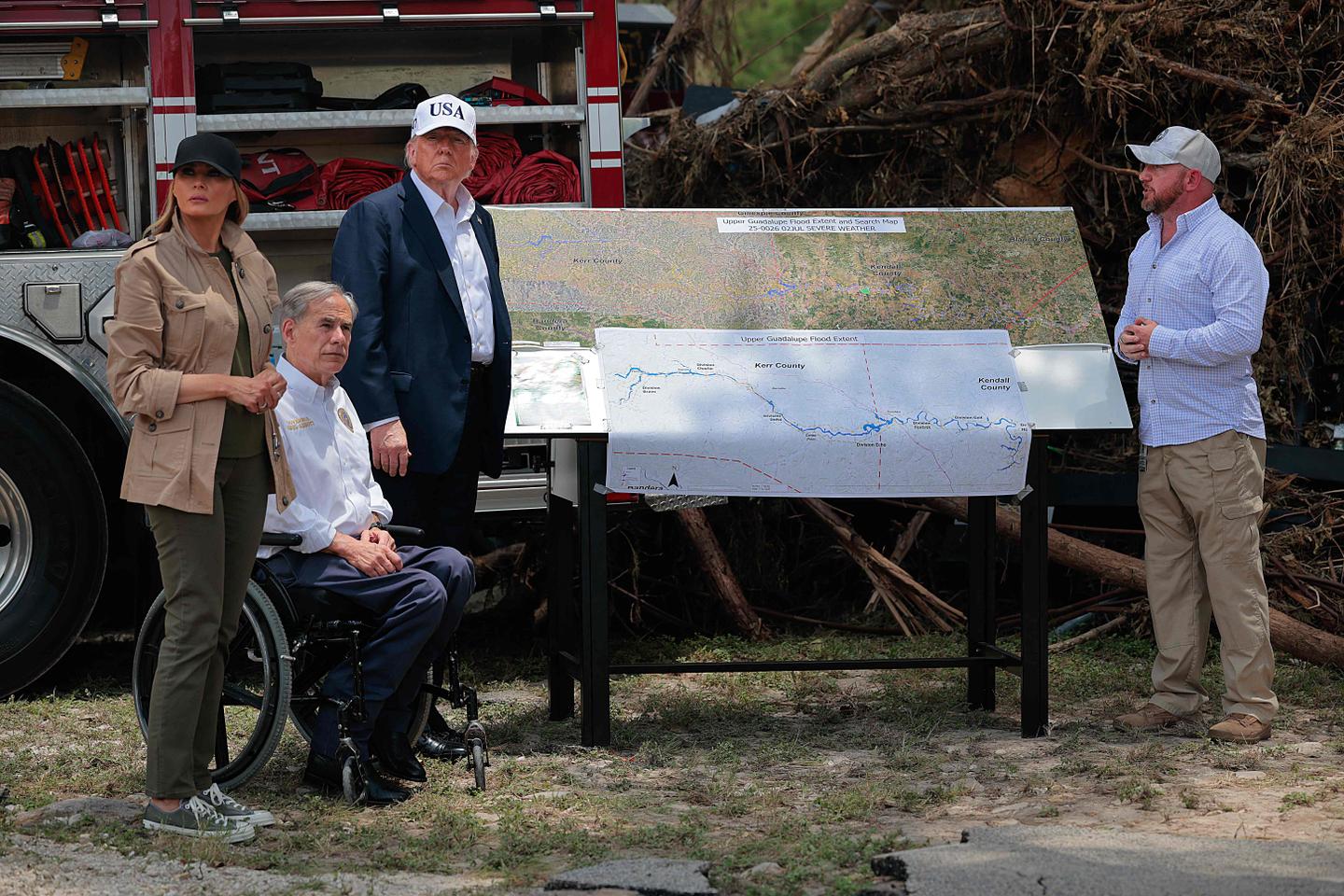 Trump tours Texas flood sites, defends officials amid mounting questions about response