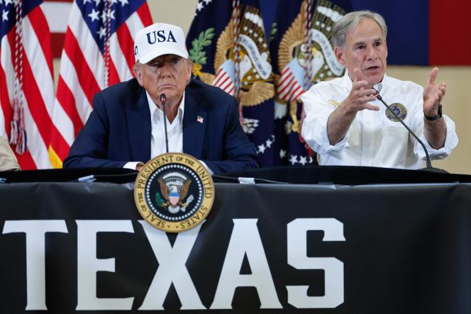 Le président américain, Donald Trump, lors d’un déplacement après les inondations meurtrières qui ont touché le Texas, à Kerrville, le 11 juillet 2025.