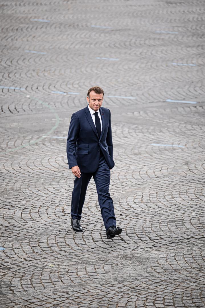 Le président de la République, Emmanuel Macron, lors du défilé du 14-Juillet, à Paris, le 14 juillet 2025.