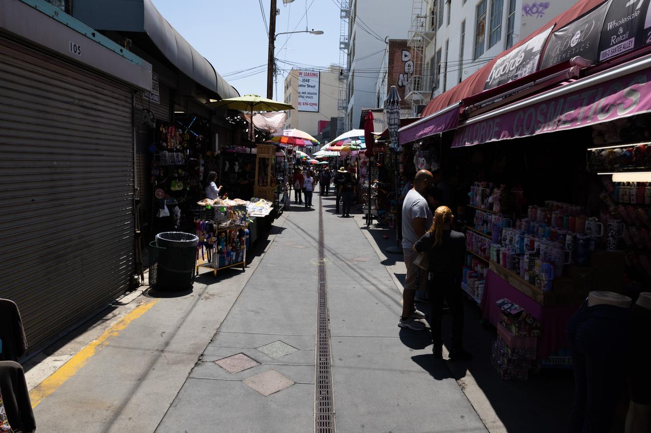 Closed shops in the Santee Alley market, Los Angeles, July 12, 2025.