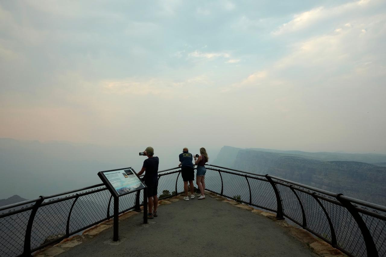 The smoke from 'Dragon Bravo Fire,' seen from the Desert View overlook, July 14, 2025, in Grand Canyon National Park, Arizona.