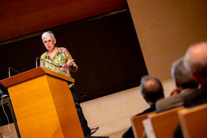 La sociologue Nathalie Bajos lors de sa leçon inaugurale au Collège de France, à Paris, le 3 avril 2025. 