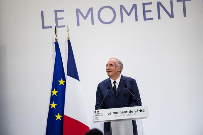 Le premier ministre, François Bayrou, présente les orientations budgétaires pour 2026, à Paris, le 15 juillet 2025.