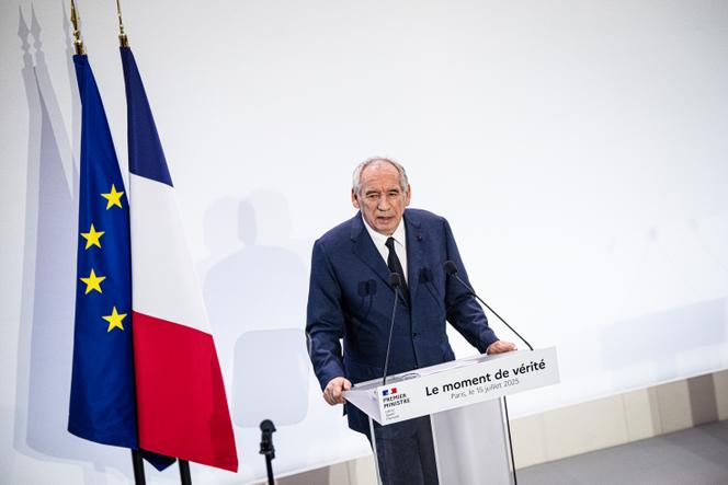 Le premier ministre, François Bayrou, lors de la présentation des orientations retenues pour le budget 2026, à Paris, le 15 juillet 2025.