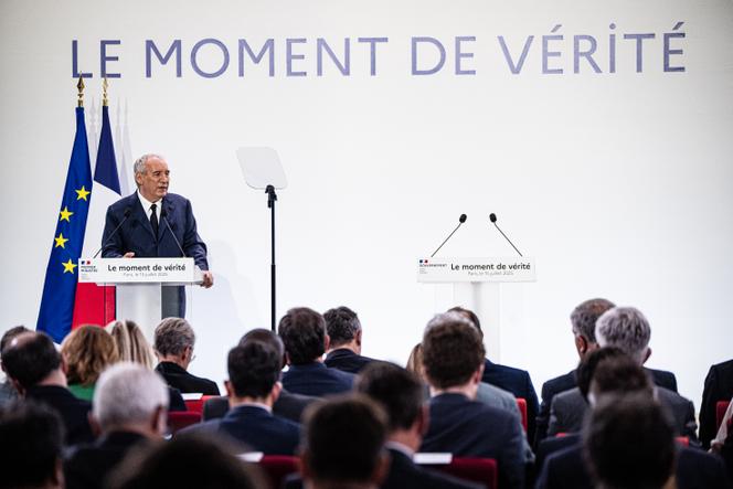 Le premier ministre, François Bayrou, lors de la présentation des orientations budgétaires pour 2026, à Paris, le 15 juillet 2025.