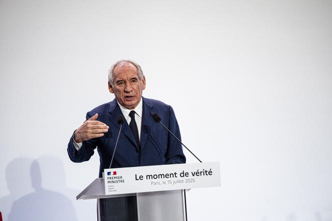 Le premier ministre, François Bayrou, lors de la présentation des orientations retenues pour le budget 2026, à Paris, le 15 juillet 2025.