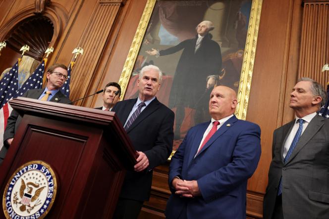 Lors de l’annonce de l’adoption du Genius Act par la Chambre des représentants, au Capitole, à Washington, le 17 juillet 2025.