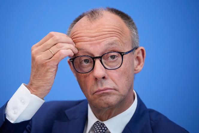 Le chancelier allemand, Friedrich Merz, lors d’une conférence de presse, à Berlin, le 18 juillet 2025.