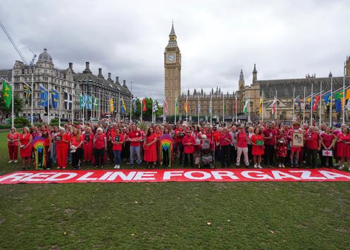 Lors de la manifestation « Red Line for Palestine », devant le parlement britannique, à Londres, le 22 juillet 2025.