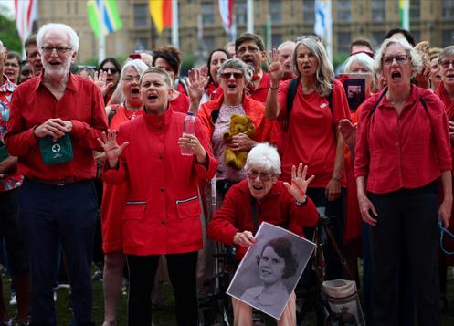 Lors de la manifestation « Red Line for Palestine », devant le parlement britannique, à Londres, le 22 juillet 2025.