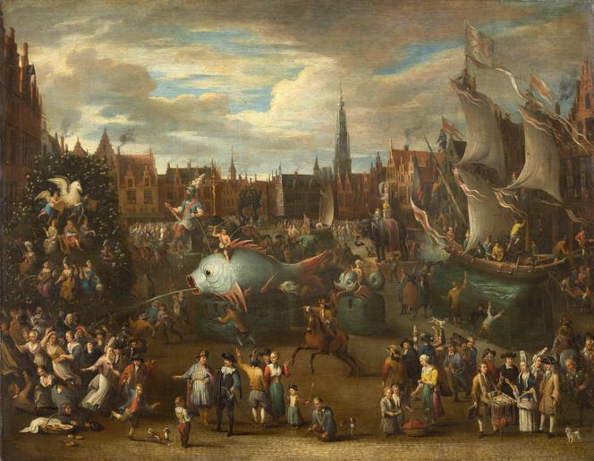 « Ommegang avec le géant Druon Antigone sur le Meir » (1697), d’Alexander Van Bredael (1663-1720).