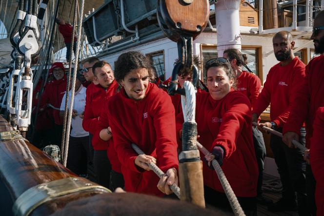 A bord du « Belem », en mer du Nord, le 15 juillet 2025. 