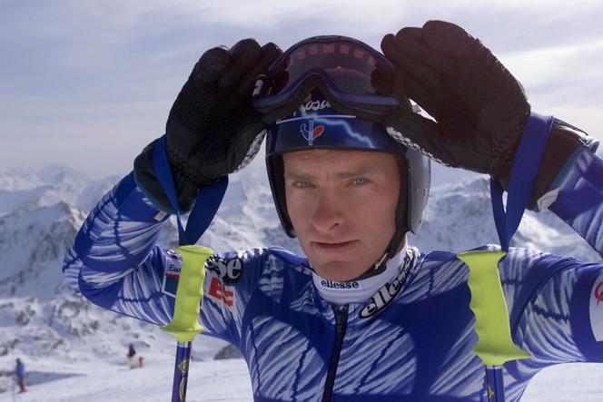 Joël Chenal lors d’une séance d’entraînement, à Tignes (Savoie), le 29 octobre 1999.