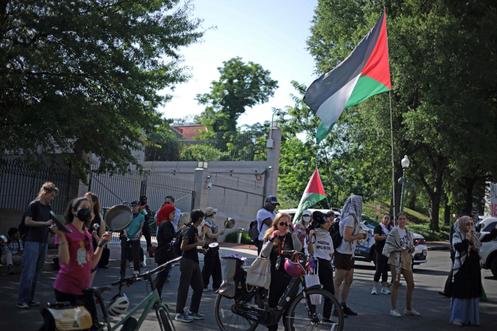 Un rassemblement en soutien au peuple palestinien, devant l’ambassade d’Israël, à Washington, le 24 juillet 2025.