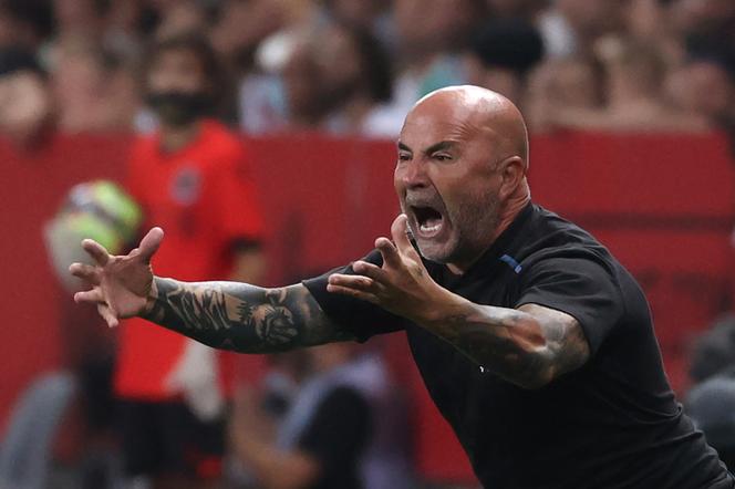 L’Argentin Jorge Sampaoli, alors entraîneur de l’Olympique de Marseille, lors d’un match à Nice, le 22 août 2021.