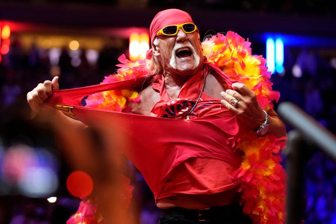 Hulk Hogan, sur scène lors d’un meeting de campagne de Donald Trump, à New York, le 27 octobre 2024. 