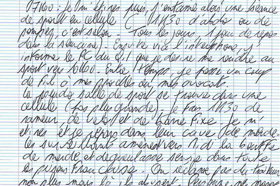 Excerpt from a letter by Rédoine Faïd, a repeat armed robber incarcerated at Vendin-le-Vieil Prison. Several prisoners placed in solitary confinement agreed to share their daily lives with Le Monde.