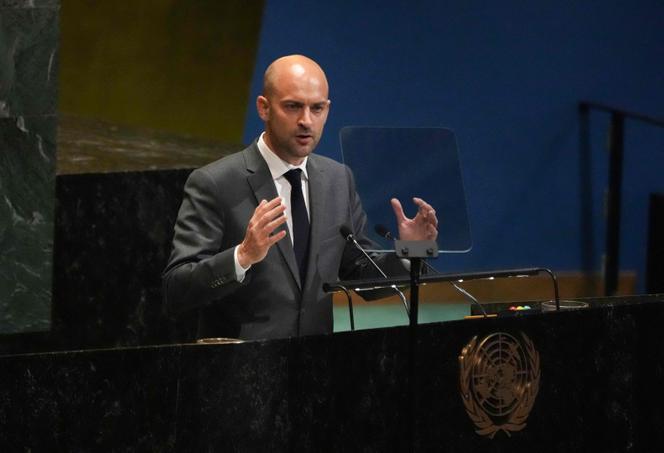 Le ministre des affaires étrangères français, Jean-Noël Barrot, lors d’une conférence des Nations unies sur une solution à deux Etats pour Israël et la Palestine, aux Nations unies, à New York, le 28 juillet 2025.