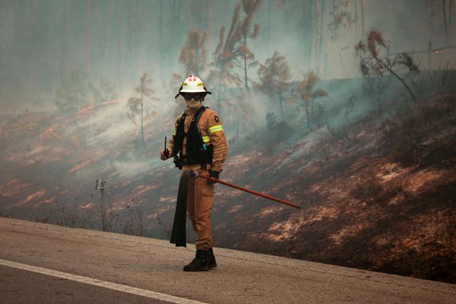 Un pompier lutte contre les flammes d’un incendie de forêt à Pombal, au Portugal, le 29 juillet 2025.